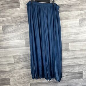 NIC+ZOE Palazzo Pants Women's XL Blue Crinkle Side Slit Wide Leg Elastic Waist‎